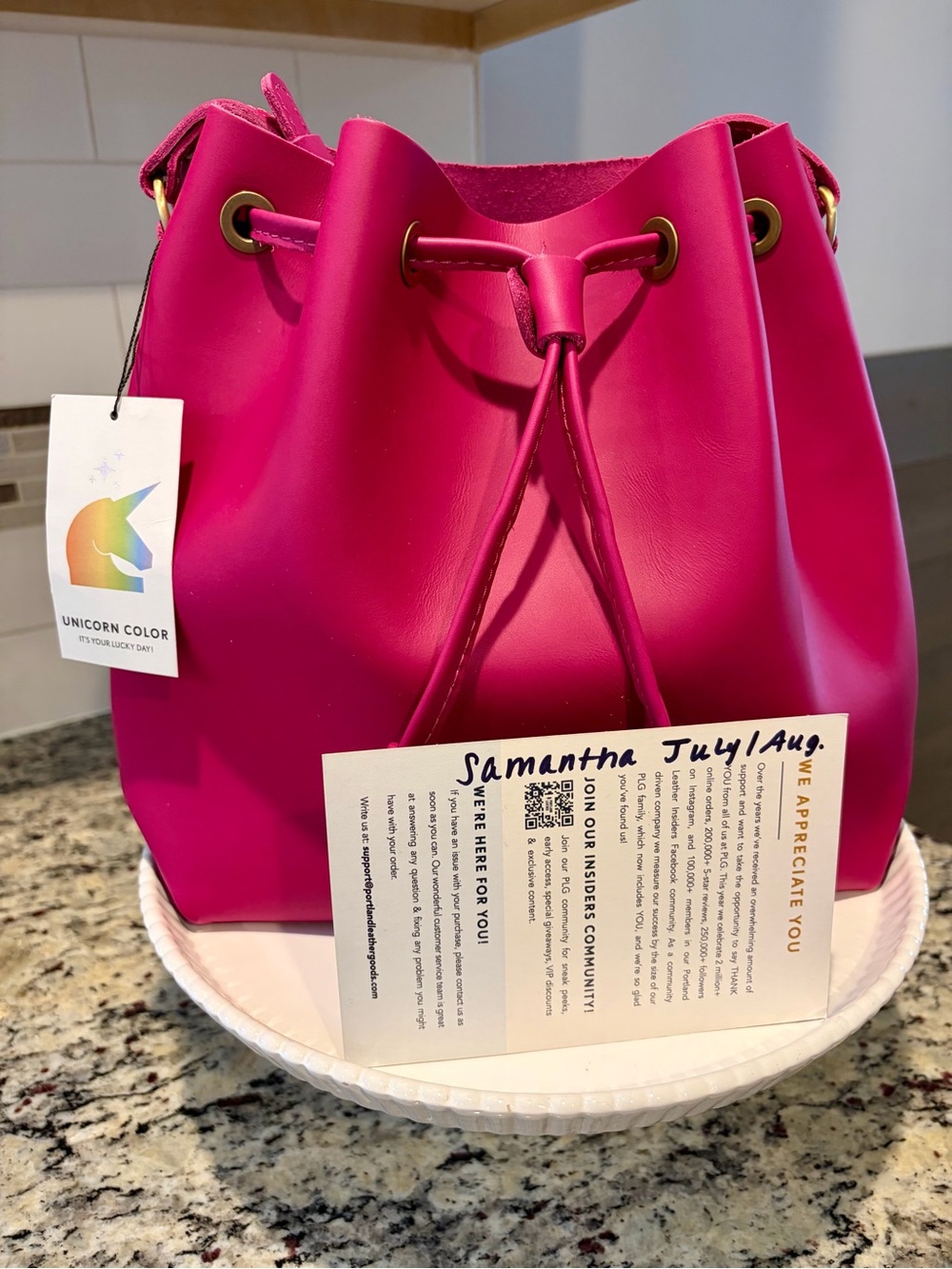 🦄 Portland Leather Goods Large Hot Pink Unicorn Bucket Bag — Brand New!